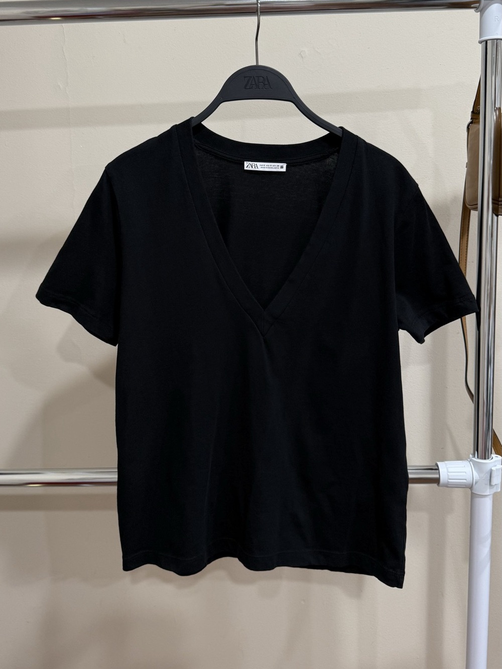 ZARA Black V-Neck T-Shirt Size S